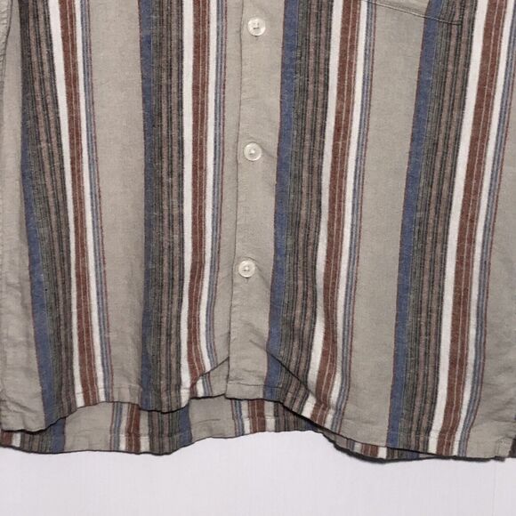Madewell Shirt Men’s Small Beige Easy Short-Sleeve Stripe Linen Faded Wicker New - Picture 6 of 15